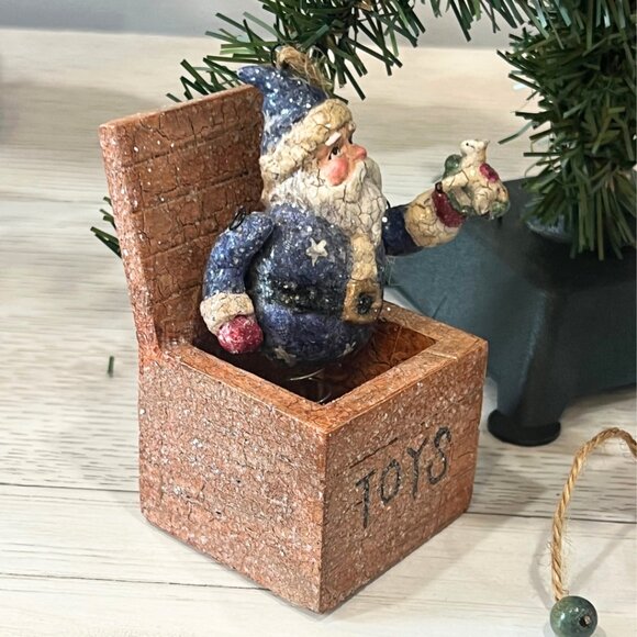 Vintage Glitter Santa Jack In The Box Reindeer Pull Toy Christmas Ornaments Lot - Picture 5 of 16